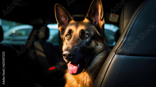 A German shepherd police dog. Customs or police, baggage inspection and immigration control upon arrival. Police dog. Sniffer Dog. Generative Ai © tong2530