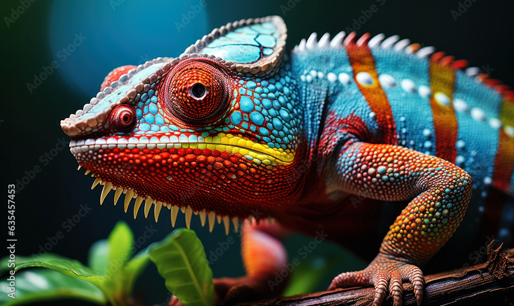 Fototapeta premium Exotic Chameleon Lizard Closeup: Nature's Vibrant Palette
