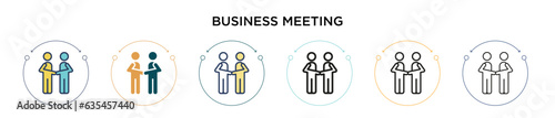 Business meeting icon in filled  thin line  outline and stroke style. Vector illustration of two colored and black business meeting vector icons designs can be used for mobile  ui  web