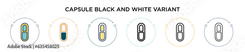 Capsule black and white variant icon in filled, thin line, outline and stroke style. Vector illustration of two colored and black capsule black and white variant vector icons designs can be used for