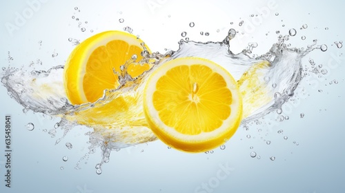 Lemon with water splash on white background, Generative AI