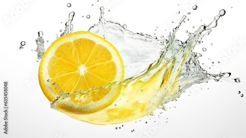 Lemon with water splash on white background, Generative AI