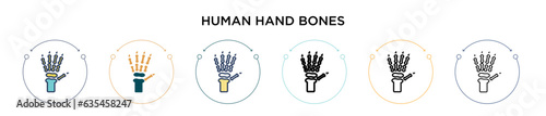 Human hand bones icon in filled, thin line, outline and stroke style. Vector illustration of two colored and black human hand bones vector icons designs can be used for mobile, ui, web