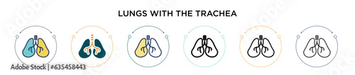 Lungs with the trachea icon in filled, thin line, outline and stroke style. Vector illustration of two colored and black lungs with the trachea vector icons designs can be used for mobile, ui, web