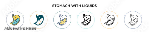 Stomach with liquids icon in filled, thin line, outline and stroke style. Vector illustration of two colored and black stomach with liquids vector icons designs can be used for mobile, ui, web