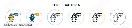 Three bacteria icon in filled, thin line, outline and stroke style. Vector illustration of two colored and black three bacteria vector icons designs can be used for mobile, ui, web