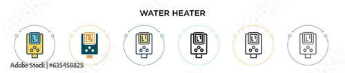 Water heater icon in filled, thin line, outline and stroke style. Vector illustration of two colored and black water heater vector icons designs can be used for mobile, ui, web