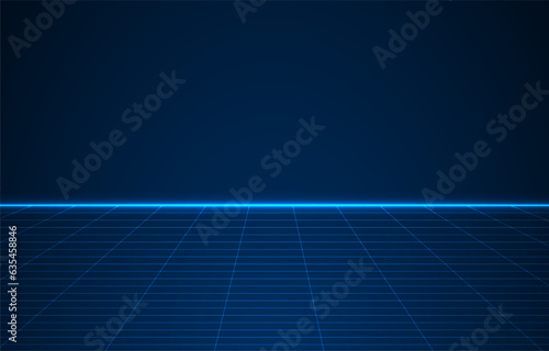 Perspective grid. Abstract wireframe landscape background