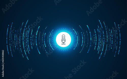 Podcast concept. Microphone with voice recording wave. Future technology