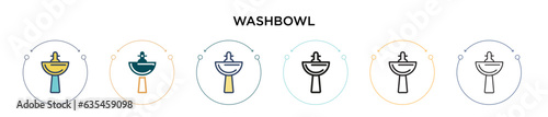 Washbowl icon in filled, thin line, outline and stroke style. Vector illustration of two colored and black washbowl vector icons designs can be used for mobile, ui, web