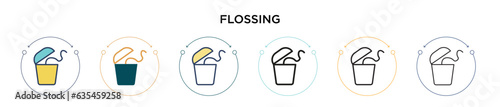 Flossing icon in filled, thin line, outline and stroke style. Vector illustration of two colored and black flossing vector icons designs can be used for mobile, ui, web