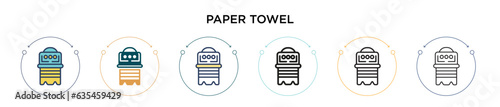 Paper towel icon in filled, thin line, outline and stroke style. Vector illustration of two colored and black paper towel vector icons designs can be used for mobile, ui, web