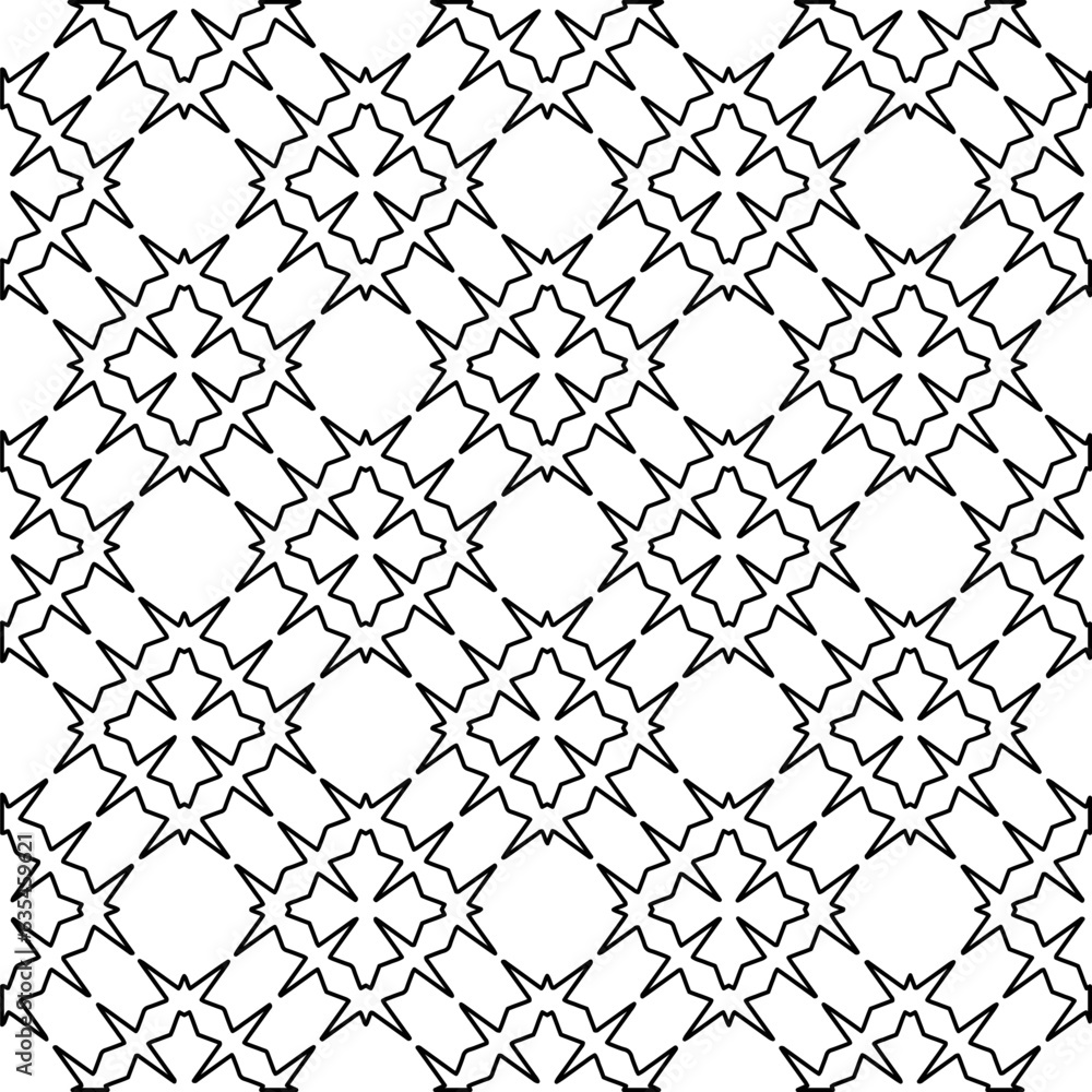 Fototapeta premium Vector pattern with symmetrical elements . Modern stylish abstract texture. Repeating geometric tiles from striped elements.Black and white pattern.