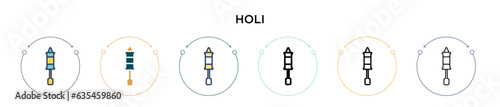 Holi icon in filled, thin line, outline and stroke style. Vector illustration of two colored and black holi vector icons designs can be used for mobile, ui, web
