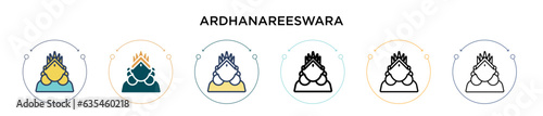 Ardhanareeswara icon in filled, thin line, outline and stroke style. Vector illustration of two colored and black ardhanareeswara vector icons designs can be used for mobile, ui, web