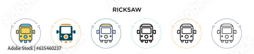 Ricksaw icon in filled, thin line, outline and stroke style. Vector illustration of two colored and black ricksaw vector icons designs can be used for mobile, ui, web