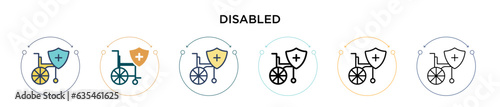 Disabled icon in filled, thin line, outline and stroke style. Vector illustration of two colored and black disabled vector icons designs can be used for mobile, ui, web