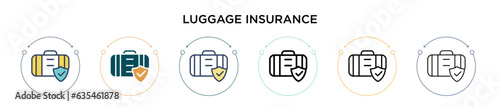 Luggage insurance icon in filled, thin line, outline and stroke style. Vector illustration of two colored and black luggage insurance vector icons designs can be used for mobile, ui, web