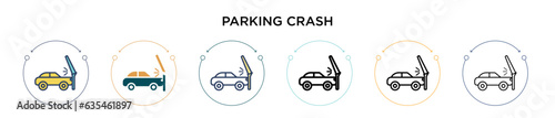 Parking crash icon in filled, thin line, outline and stroke style. Vector illustration of two colored and black parking crash vector icons designs can be used for mobile, ui, web