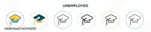 Unemployed icon in filled, thin line, outline and stroke style. Vector illustration of two colored and black unemployed vector icons designs can be used for mobile, ui, web