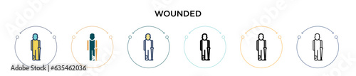 Wounded icon in filled, thin line, outline and stroke style. Vector illustration of two colored and black wounded vector icons designs can be used for mobile, ui, web
