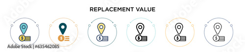 Replacement value icon in filled, thin line, outline and stroke style. Vector illustration of two colored and black replacement value vector icons designs can be used for mobile, ui, web