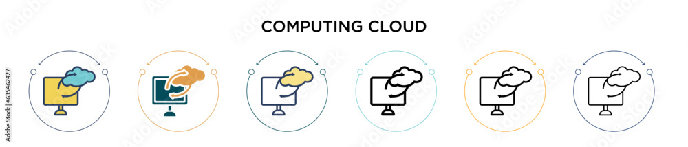 Computing cloud icon in filled, thin line, outline and stroke style. Vector illustration of two colored and black computing cloud vector icons designs can be used for mobile, ui, web