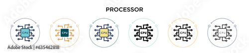 Processor icon in filled, thin line, outline and stroke style. Vector illustration of two colored and black processor vector icons designs can be used for mobile, ui, web