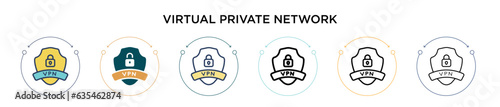 Virtual private network icon in filled, thin line, outline and stroke style. Vector illustration of two colored and black virtual private network vector icons designs can be used for mobile, ui, web