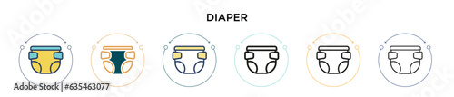 Diaper icon in filled, thin line, outline and stroke style. Vector illustration of two colored and black diaper vector icons designs can be used for mobile, ui, web
