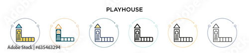 Playhouse icon in filled, thin line, outline and stroke style. Vector illustration of two colored and black playhouse vector icons designs can be used for mobile, ui, web