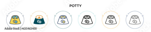 Potty icon in filled, thin line, outline and stroke style. Vector illustration of two colored and black potty vector icons designs can be used for mobile, ui, web