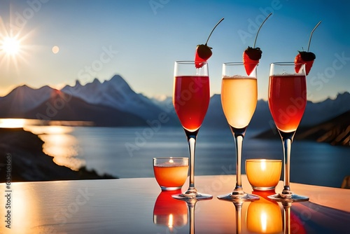 glass of red wine at sunset
