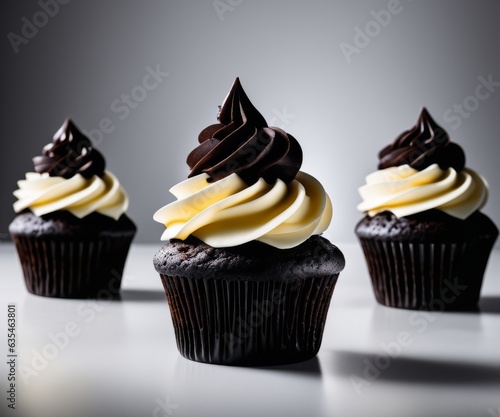 a single black cupcake with transparent frosting, minimalistic design, simple black background