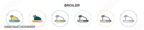 Broiler icon in filled, thin line, outline and stroke style. Vector illustration of two colored and black broiler vector icons designs can be used for mobile, ui, web