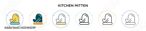 Kitchen mitten icon in filled, thin line, outline and stroke style. Vector illustration of two colored and black kitchen mitten vector icons designs can be used for mobile, ui, web