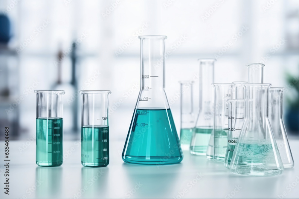 Glass flasks for liquid samples of reagents. Laboratory equipment for dispensing liquid samples. Chemical liquids analysis and testing. Glass flasks for liquid samples of reagents. Laboratory equipment for dispensing liquid samples. Chemical liquids analysis and testing.