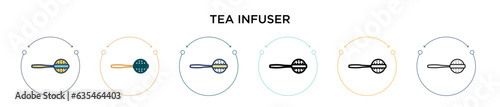 Tea infuser icon in filled, thin line, outline and stroke style. Vector illustration of two colored and black tea infuser vector icons designs can be used for mobile, ui, web