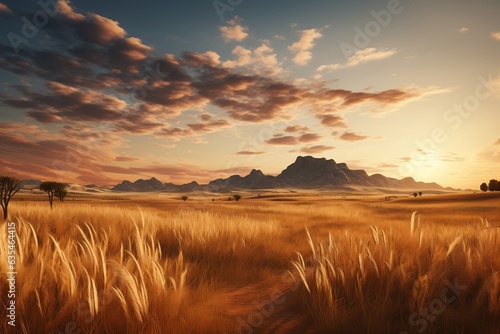 Cinematic African landscape featuring Sahara grass, Generative Ai