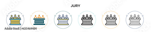 Jury icon in filled, thin line, outline and stroke style. Vector illustration of two colored and black jury vector icons designs can be used for mobile, ui, web