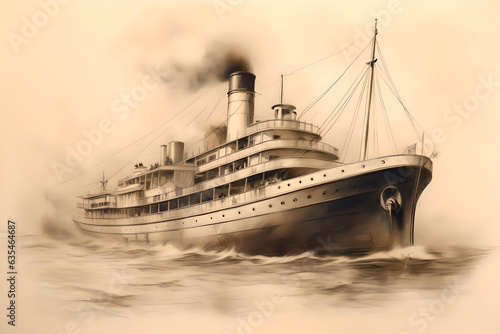 vintage monochrome drawing of a passenger steamship - generative ai © Martin