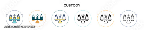Custody icon in filled, thin line, outline and stroke style. Vector illustration of two colored and black custody vector icons designs can be used for mobile, ui, web