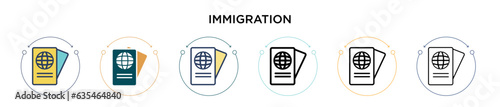Immigration icon in filled, thin line, outline and stroke style. Vector illustration of two colored and black immigration vector icons designs can be used for mobile, ui, web