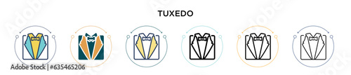 Tuxedo icon in filled, thin line, outline and stroke style. Vector illustration of two colored and black tuxedo vector icons designs can be used for mobile, ui, web
