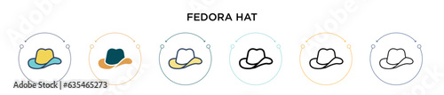Fedora hat icon in filled, thin line, outline and stroke style. Vector illustration of two colored and black fedora hat vector icons designs can be used for mobile, ui, web
