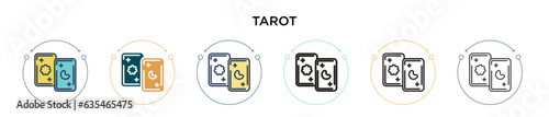 Tarot icon in filled, thin line, outline and stroke style. Vector illustration of two colored and black tarot vector icons designs can be used for mobile, ui, web