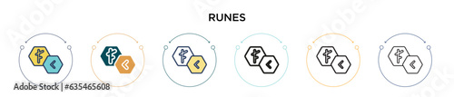 Runes icon in filled, thin line, outline and stroke style. Vector illustration of two colored and black runes vector icons designs can be used for mobile, ui, web