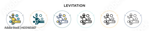 Levitation icon in filled, thin line, outline and stroke style. Vector illustration of two colored and black levitation vector icons designs can be used for mobile, ui, web