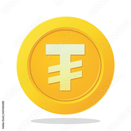 Gold coin with Mongolian Tugrik currency sign. Financial element items. Currency symbol vector illustration. photo