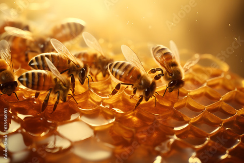 Honey farming, concept design, closeup, bees and honey, Generative AI © Andrii Fanta